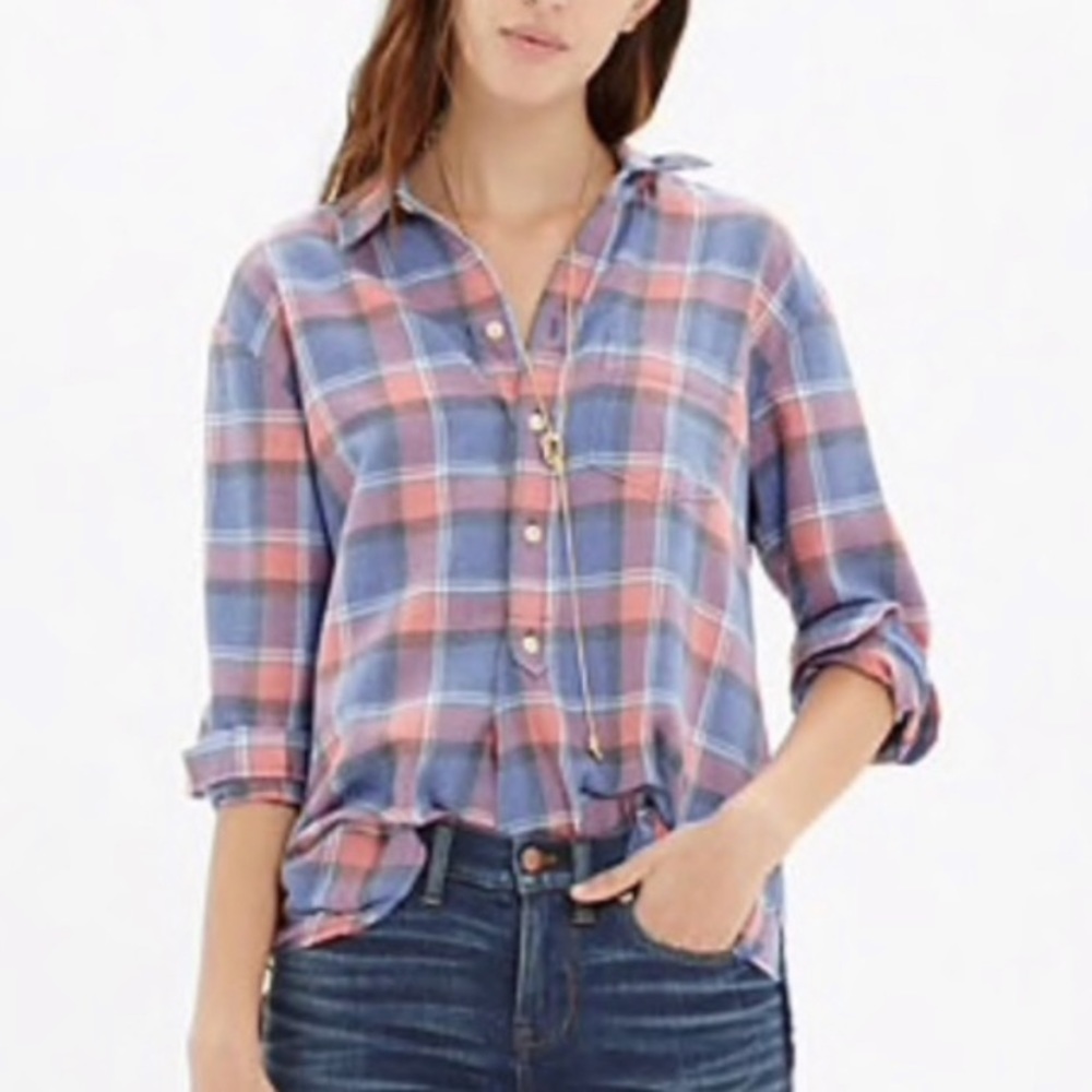 Madewell river and thread  pink and blue flannel